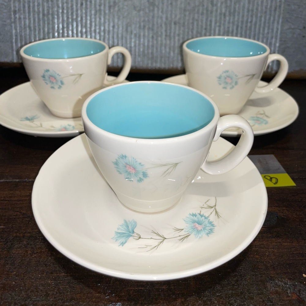 6 PC Mid-Century Taylor Smith‎ & Taylor Boutonniere Teacup and Saucer Ever Yours